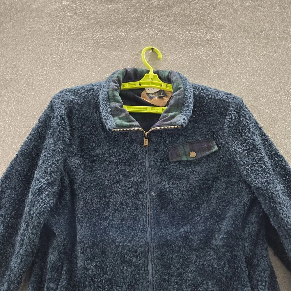 Pendleton Women Jacket XL Blue Wool‎ Blend Deep Pile Plaid Sherpa